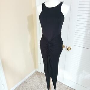 Vintage black stretch rayon sleeveless maxi dress with tulip skirt size medium